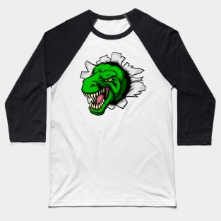 Cartoon Green Dinosaur Ripping Through Baseball T-Shirt